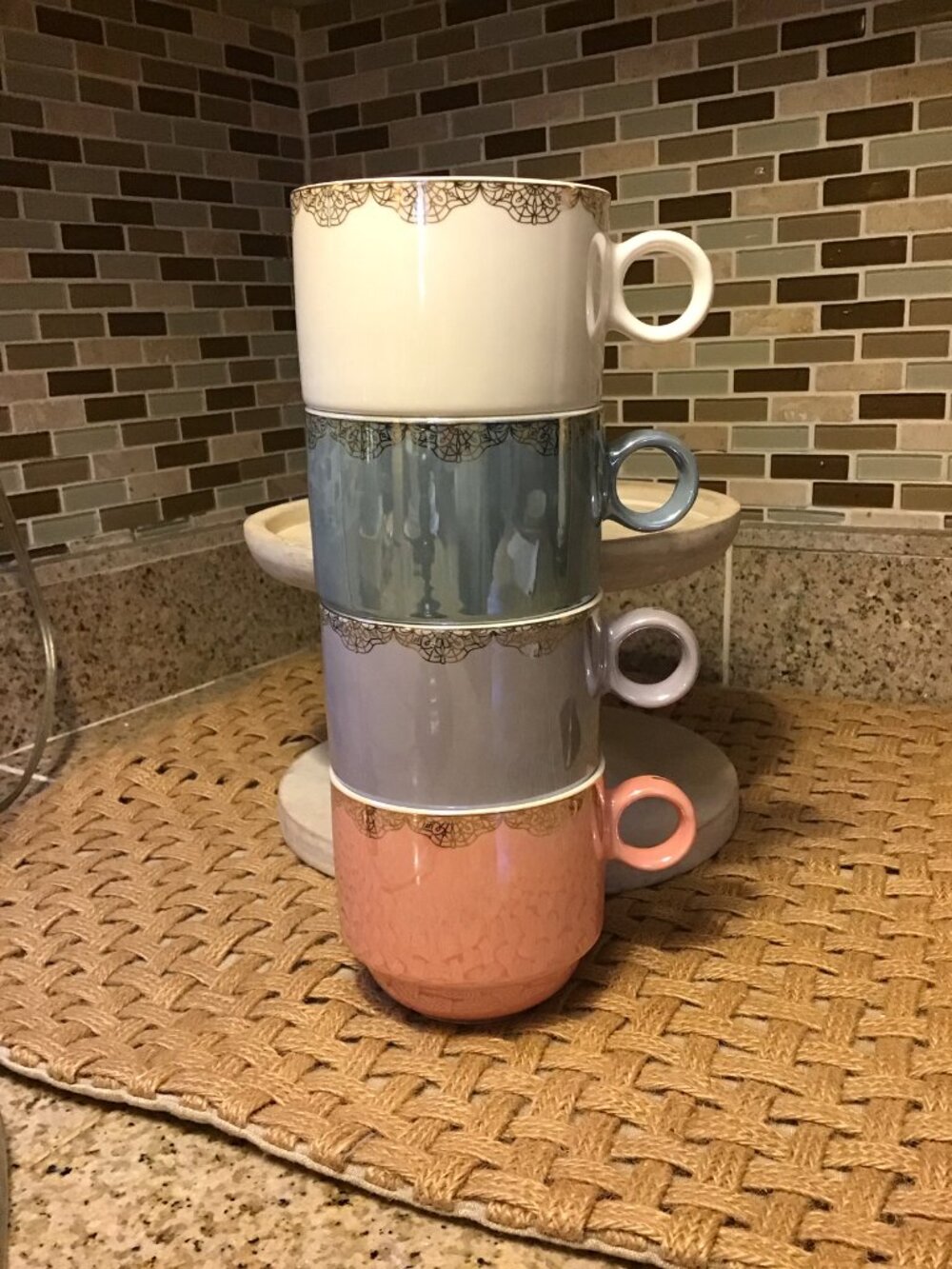 Set of 4 Stackable Sweet Living Collection Pink/white/Blue/Purple stackable Mugs
